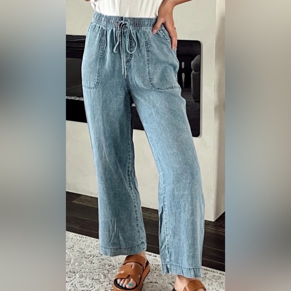 Mineral Wash Drawstring Waist Loose Denim Pants - Picture 6 of 6